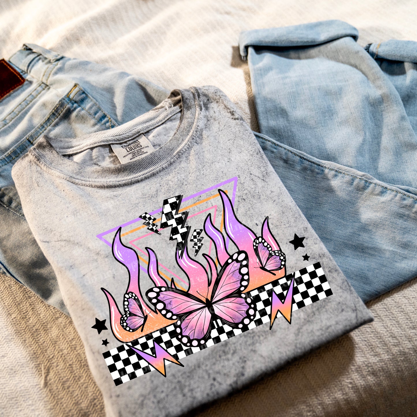 Flame checkered butterflies NO WORDS - DTF TRANSFER