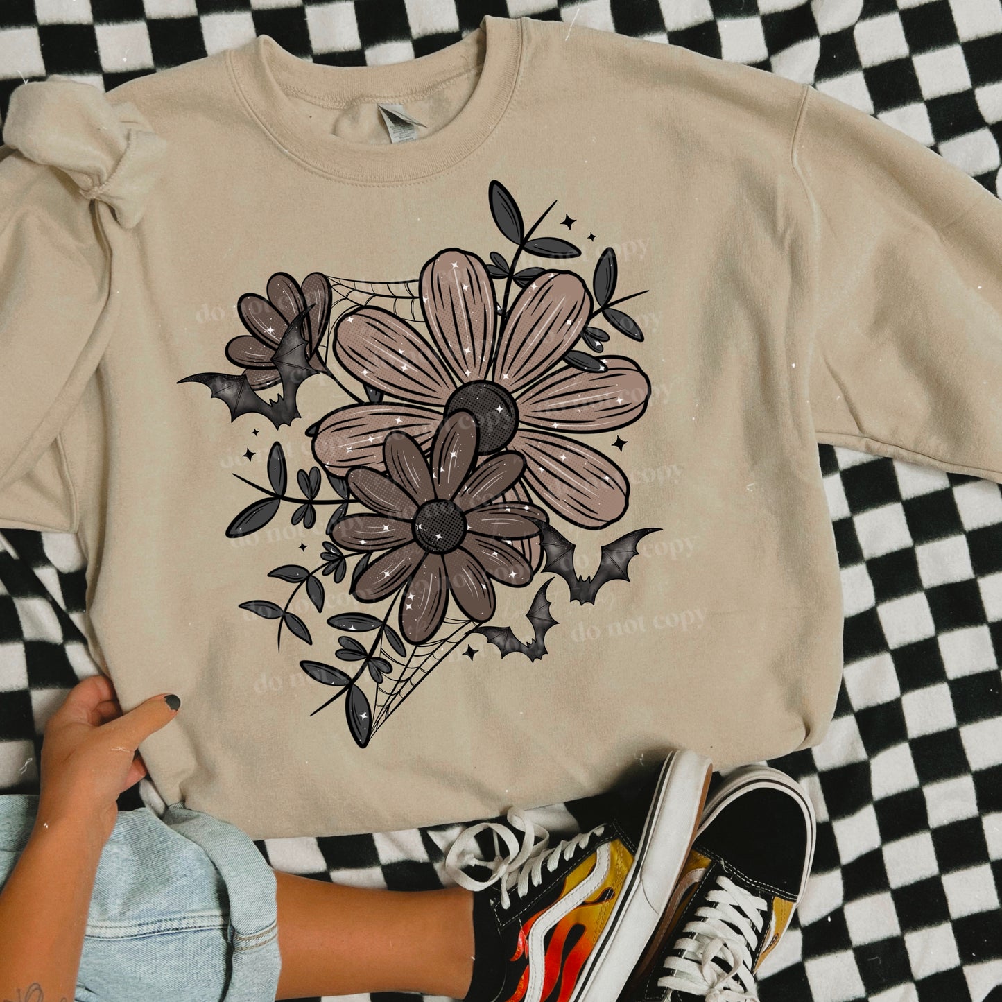 Flowers Floral Spiderweb and bats NO WORDS - DTF TRANSFER