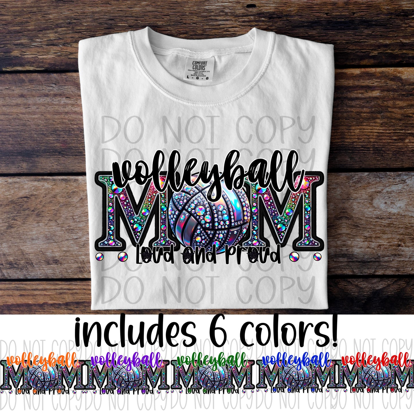 Volleyball Mom Faux Rhinestones (CHOOSE YOUR COLOR) - DTF TRANSFER (DDVA FDC Sports Collab)
