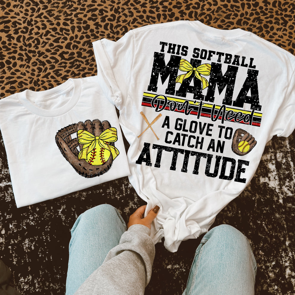 Softball Mama Attitude w/ Bow-DTF TRANSFER (VDS)