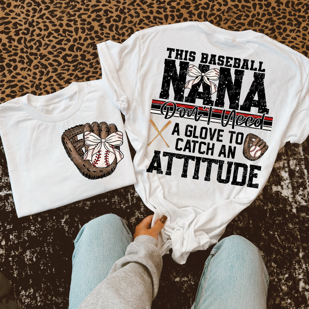 Baseball Nana Attitude w/ Bow-DTF TRANSFER (VDS)