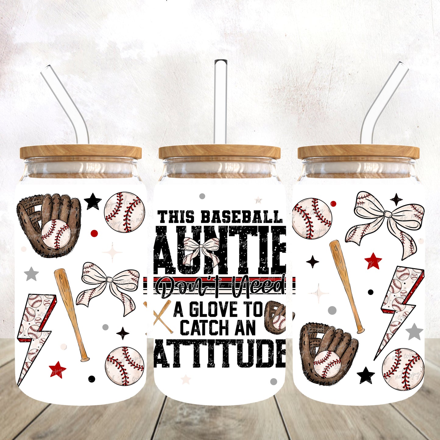 Baseball Auntie-dtf wrap 16oz libbey (VDS F24)