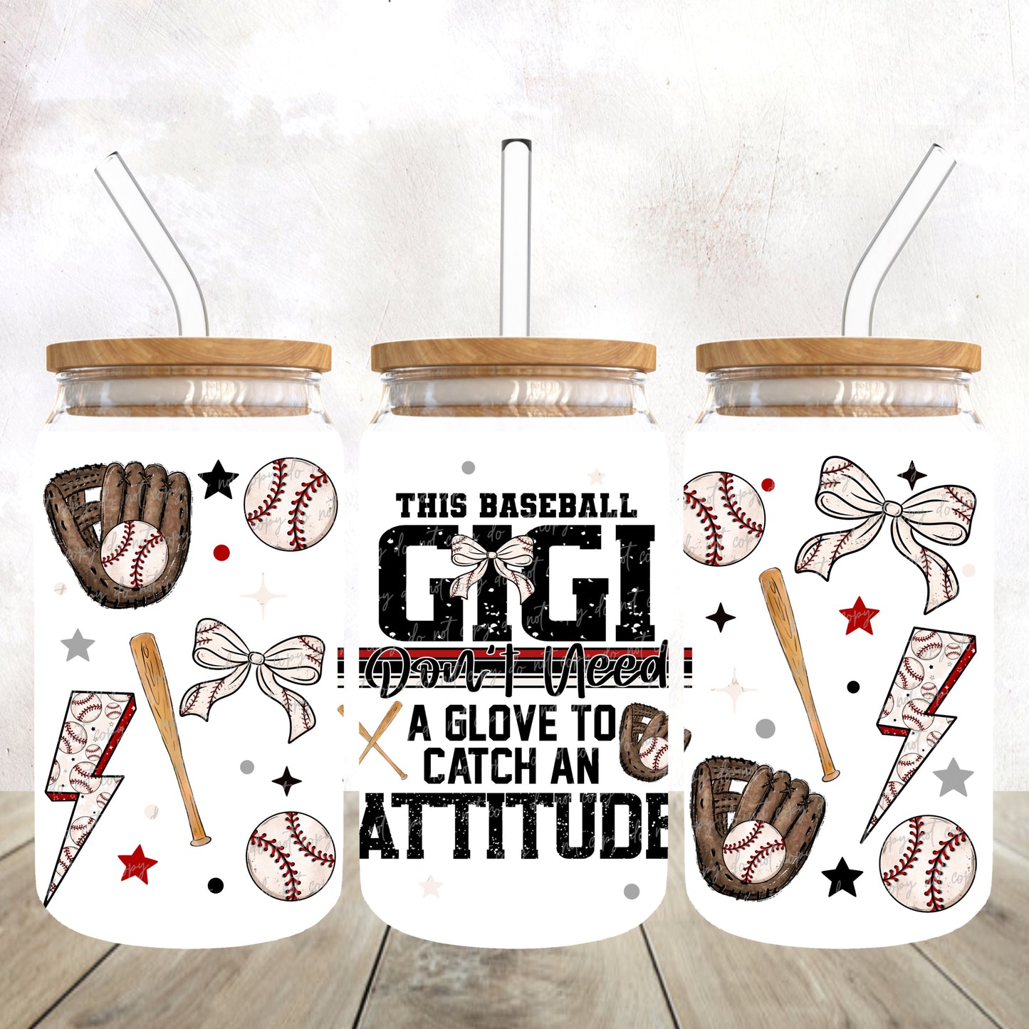 Baseball Gigi-UV dtf wrap 16oz libbey (VDS F24)