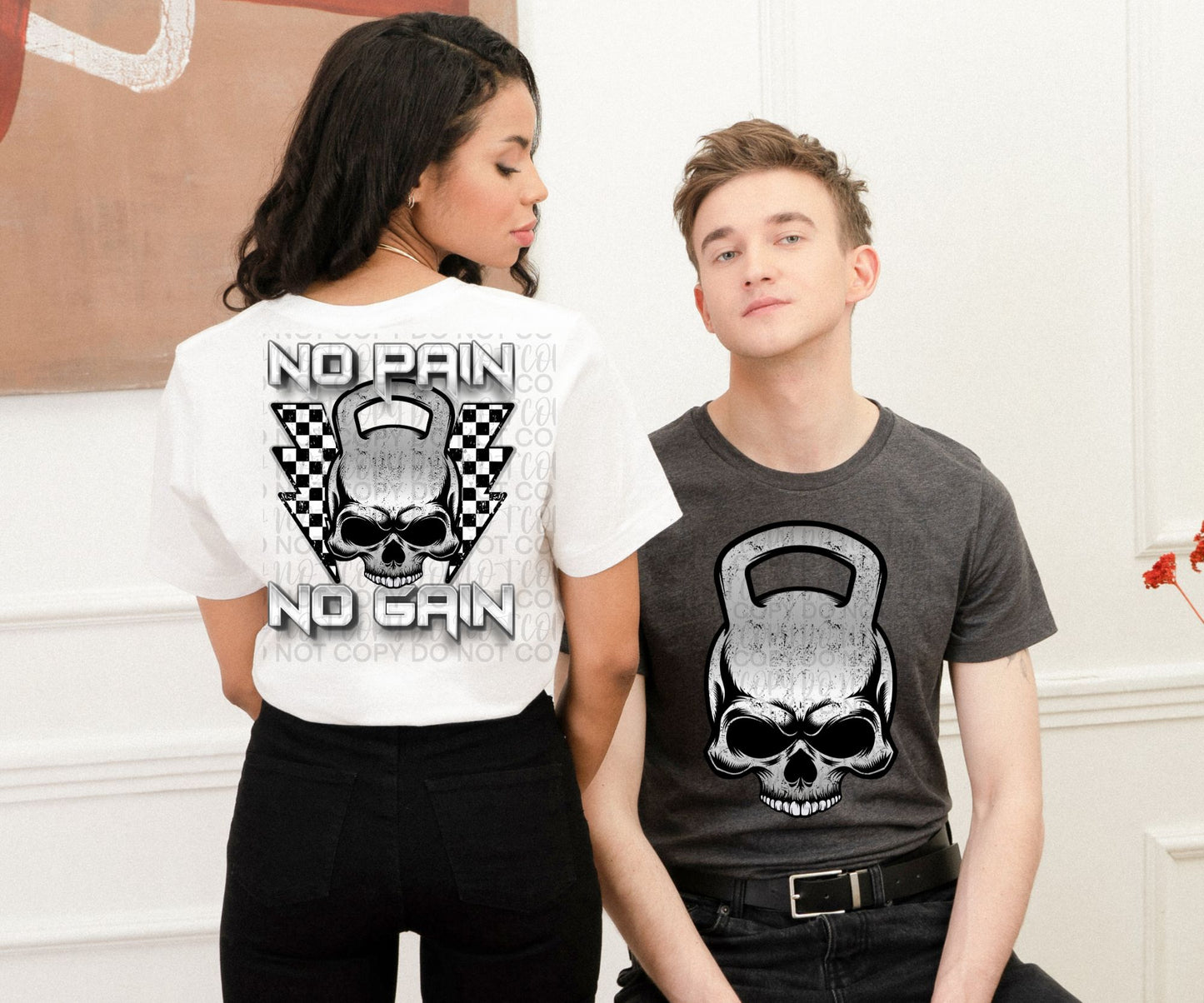 No pain no gain front and back skellie - DTF TRANSFER (SSDa)