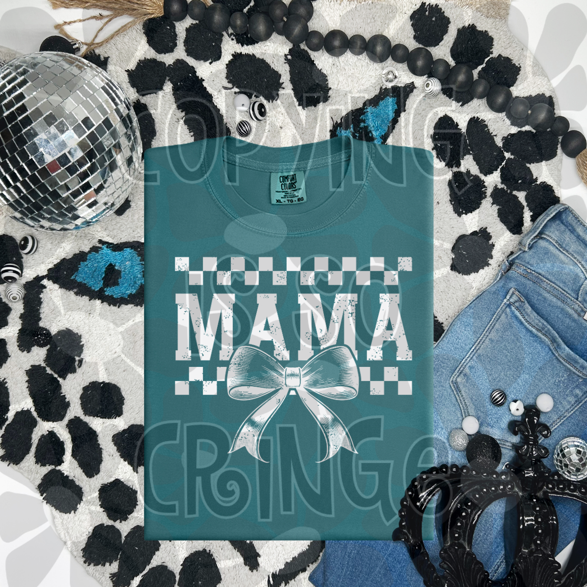 Mama w/ checkers & bow-DTF TRANSFER (CFD)