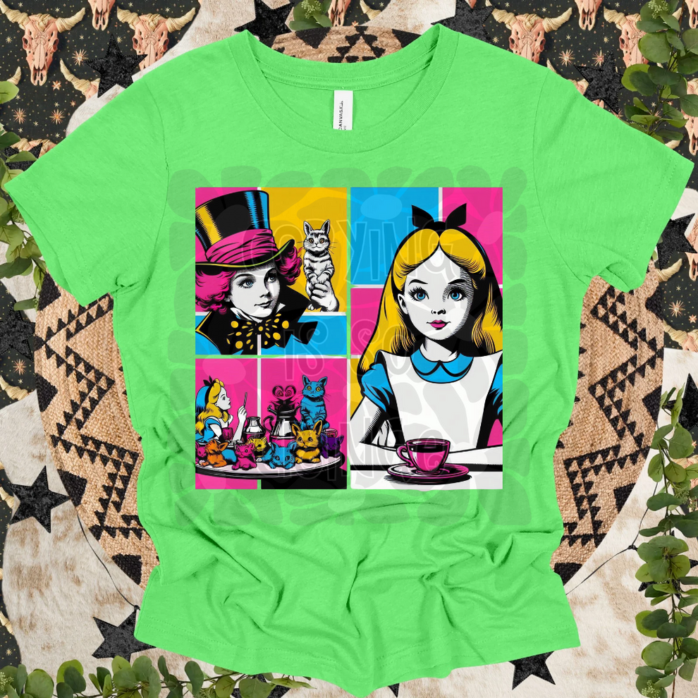 Rabbit Hole Girl Color Pop Art Grid-DTF TRANSFER (WFD M25)