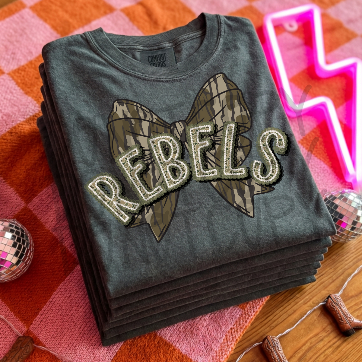 REBELS camo pearl lace bow - DTF TRANSFER (PVC)