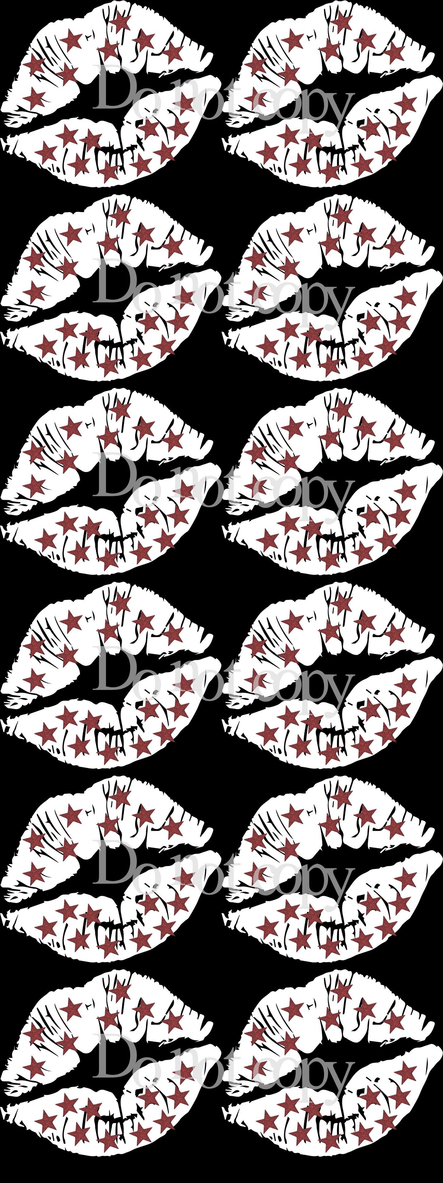 Lips red faux glitter stars WHITE ; premade gang sheet