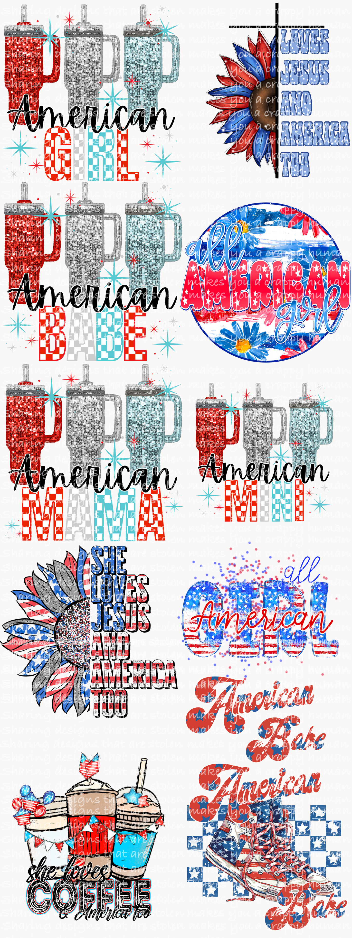 Women-Girls Patriotic Mix; premade gang sheet