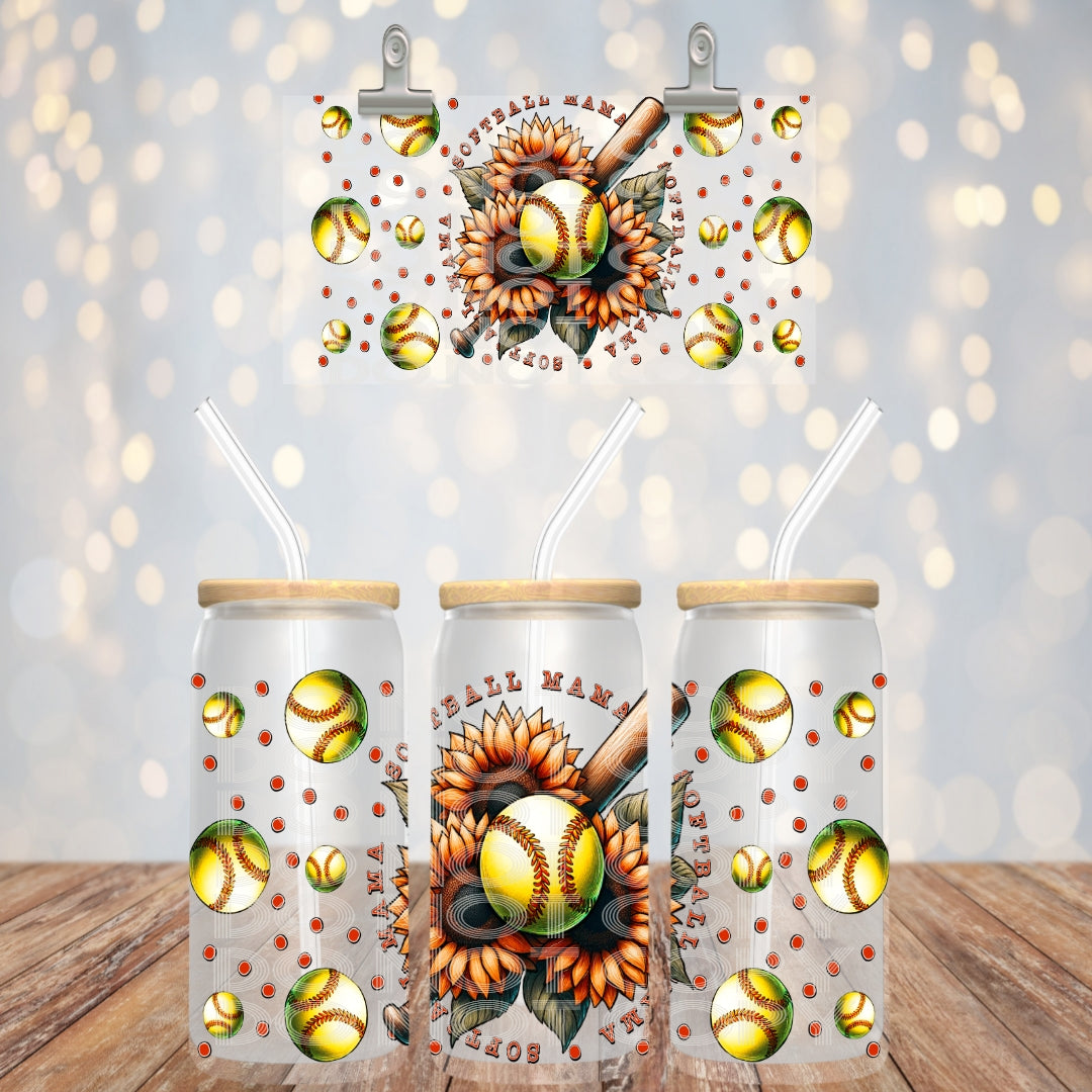 Softball Mama Sunflowers - UV dtf wrap 16oz libbey : TED
