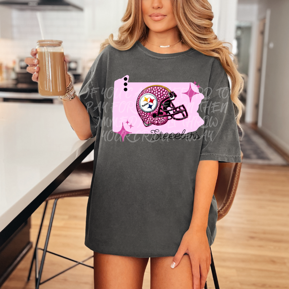 Steelers - DTF TRANSFER (WRS) faux rhinestone pink helmets preppy pink football