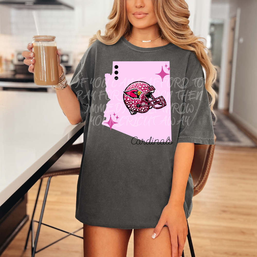 Cardinals - DTF TRANSFER (WRS) faux rhinestone pink helmets preppy pink football