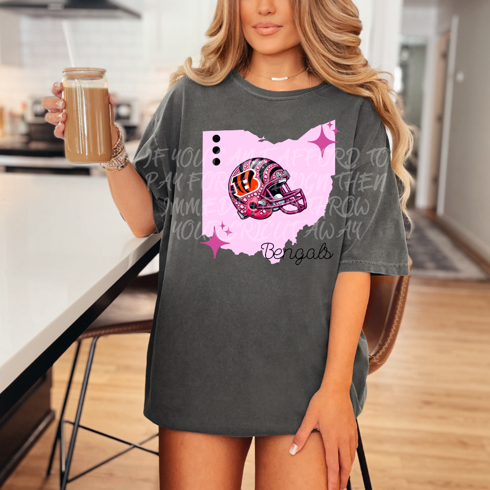 Bengals - DTF TRANSFER (WRS) faux rhinestone pink helmets preppy pink football