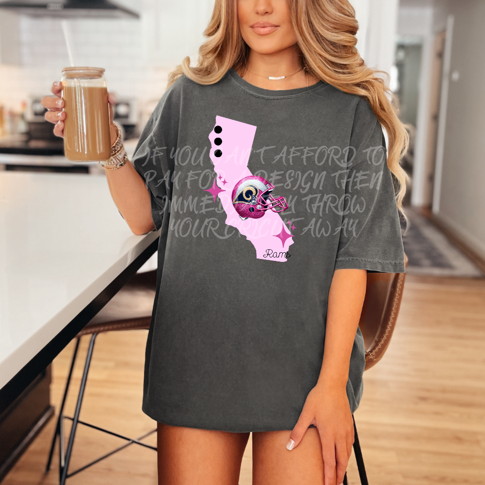 Rams - DTF TRANSFER (WRS) faux rhinestone pink helmets preppy pink football