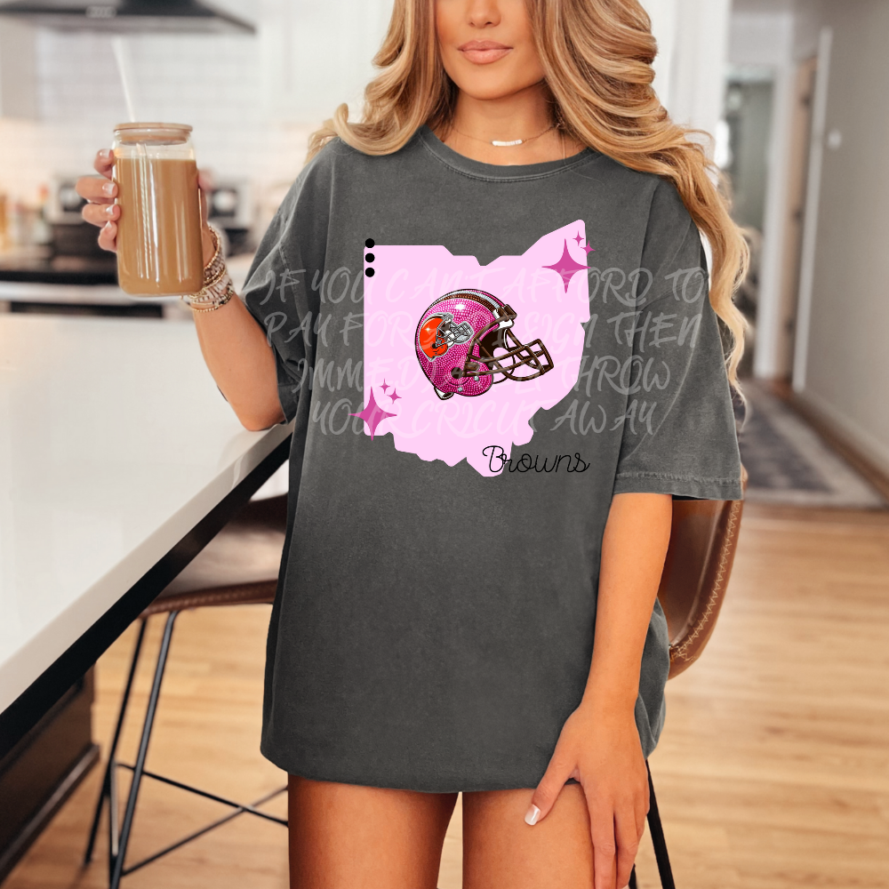 Browns - DTF TRANSFER (WRS) faux rhinestone pink helmets preppy pink football