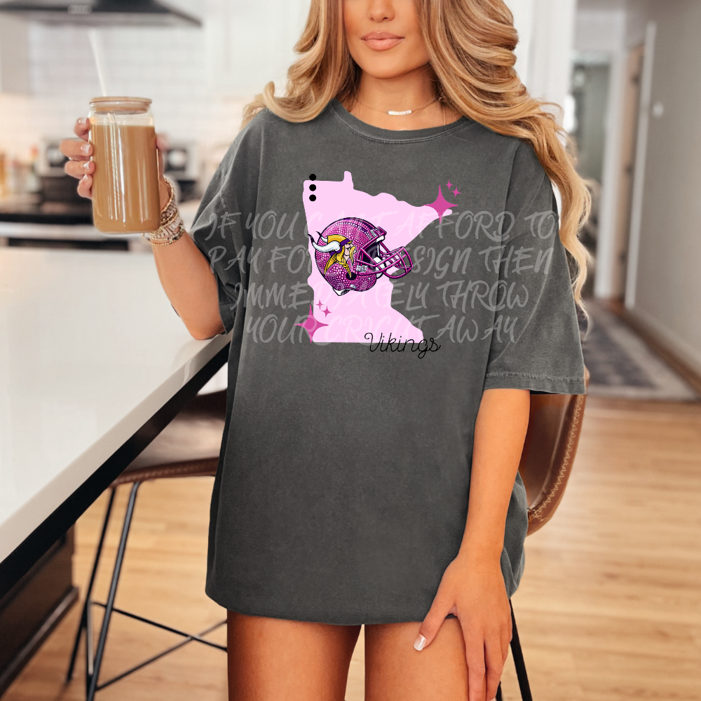Vikings - DTF TRANSFER (WRS) faux rhinestone pink helmets preppy pink football