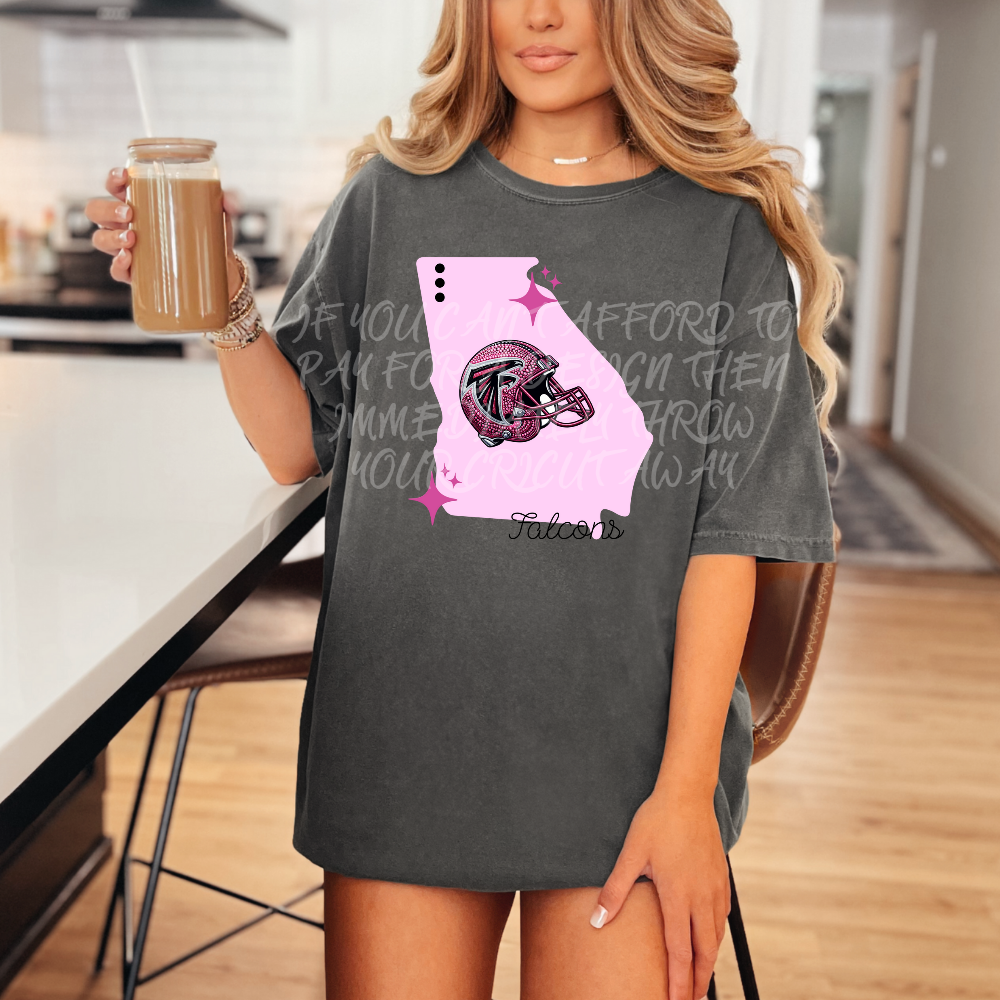 Falcons - DTF TRANSFER (WRS) faux rhinestone pink helmets preppy pink football