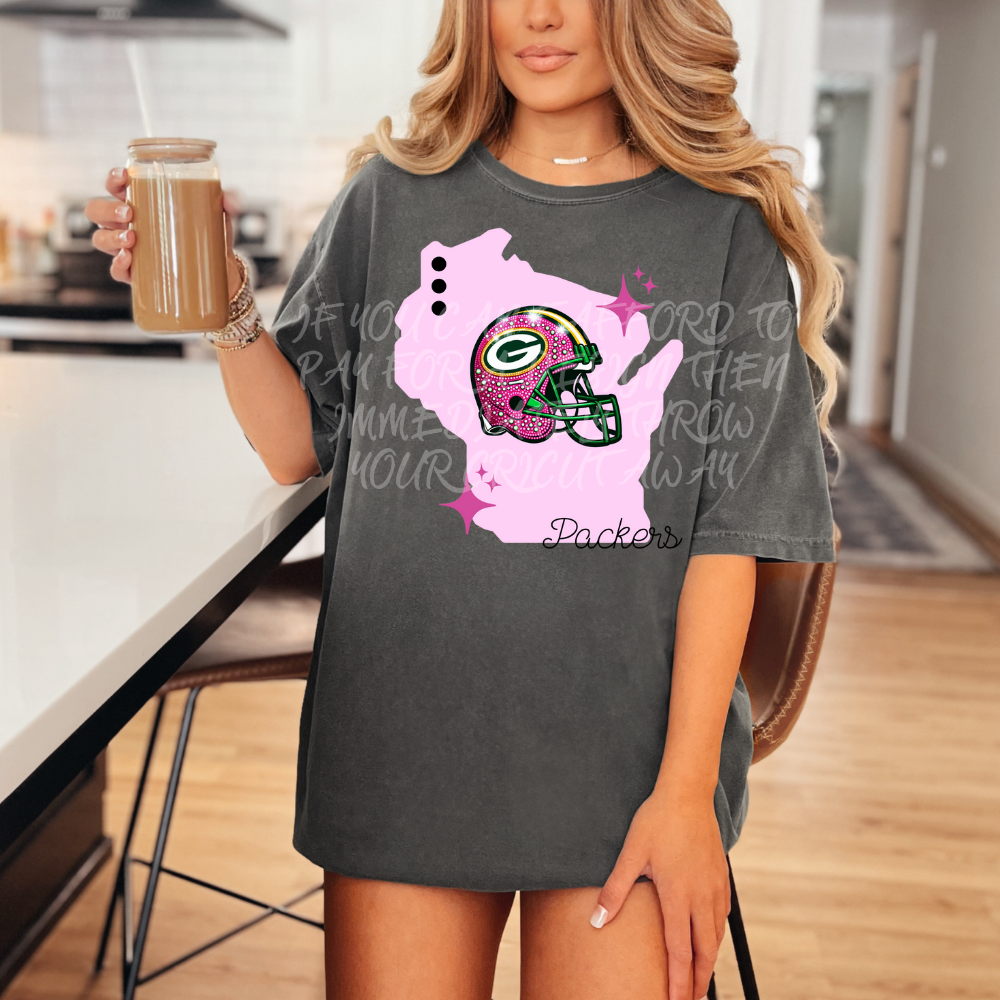 Packers - DTF TRANSFER (WRS) faux rhinestone pink helmets preppy pink football