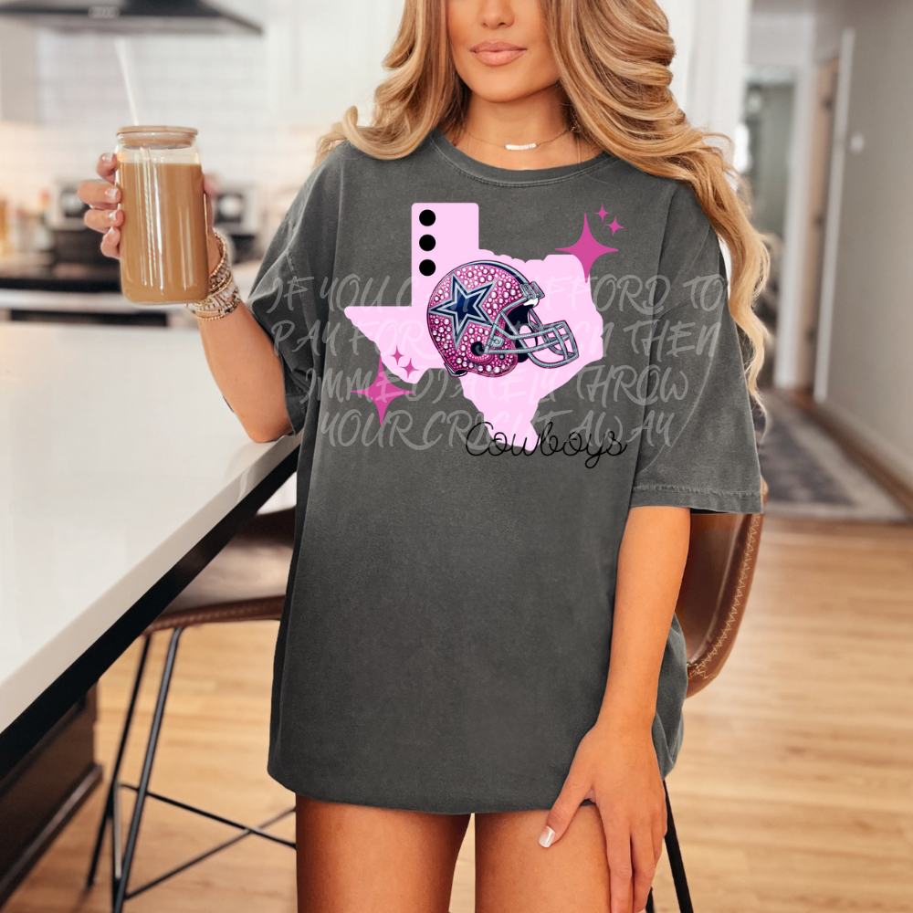 Cowboys - DTF TRANSFER (WRS) faux rhinestone pink helmets preppy pink football