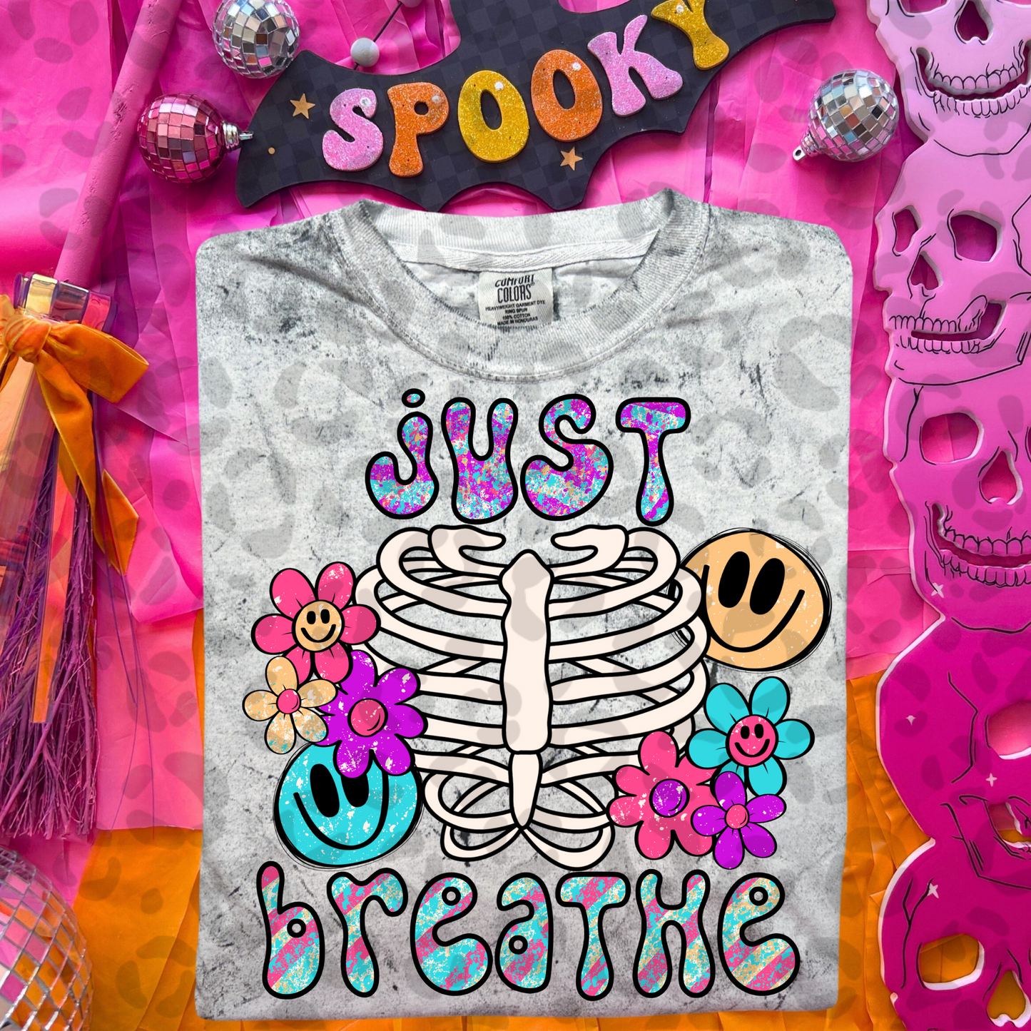 Just breathe smiley floral - DTF TRANSFER (PVC)