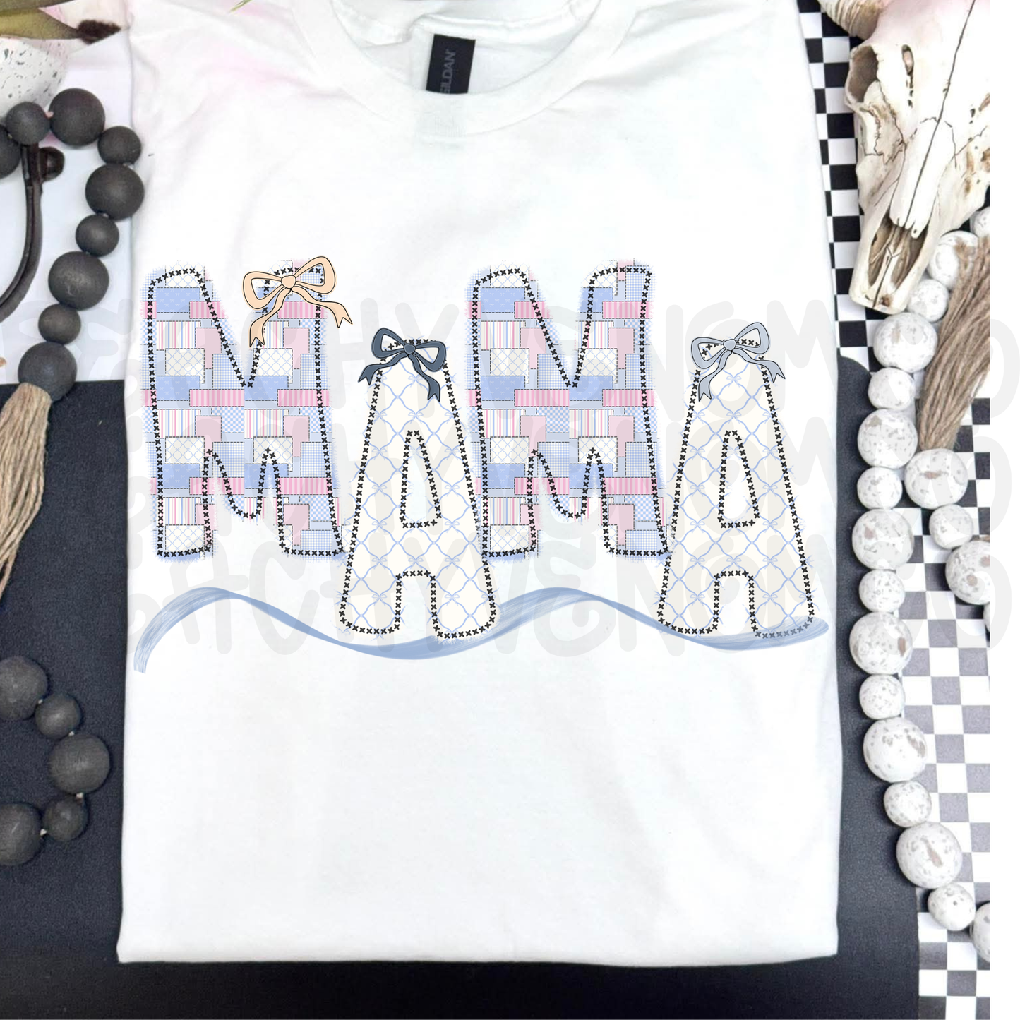 Mama bows girly patchwork - DTF TRANSFER (PVC)