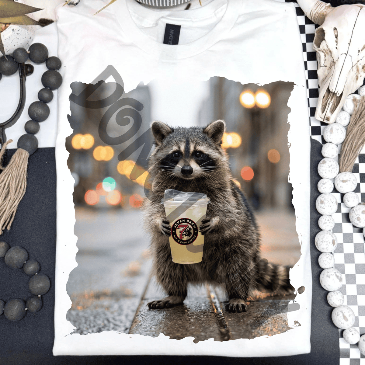 Raccoon drinking 7b lemonade - DTF TRANSFER (PVC)
