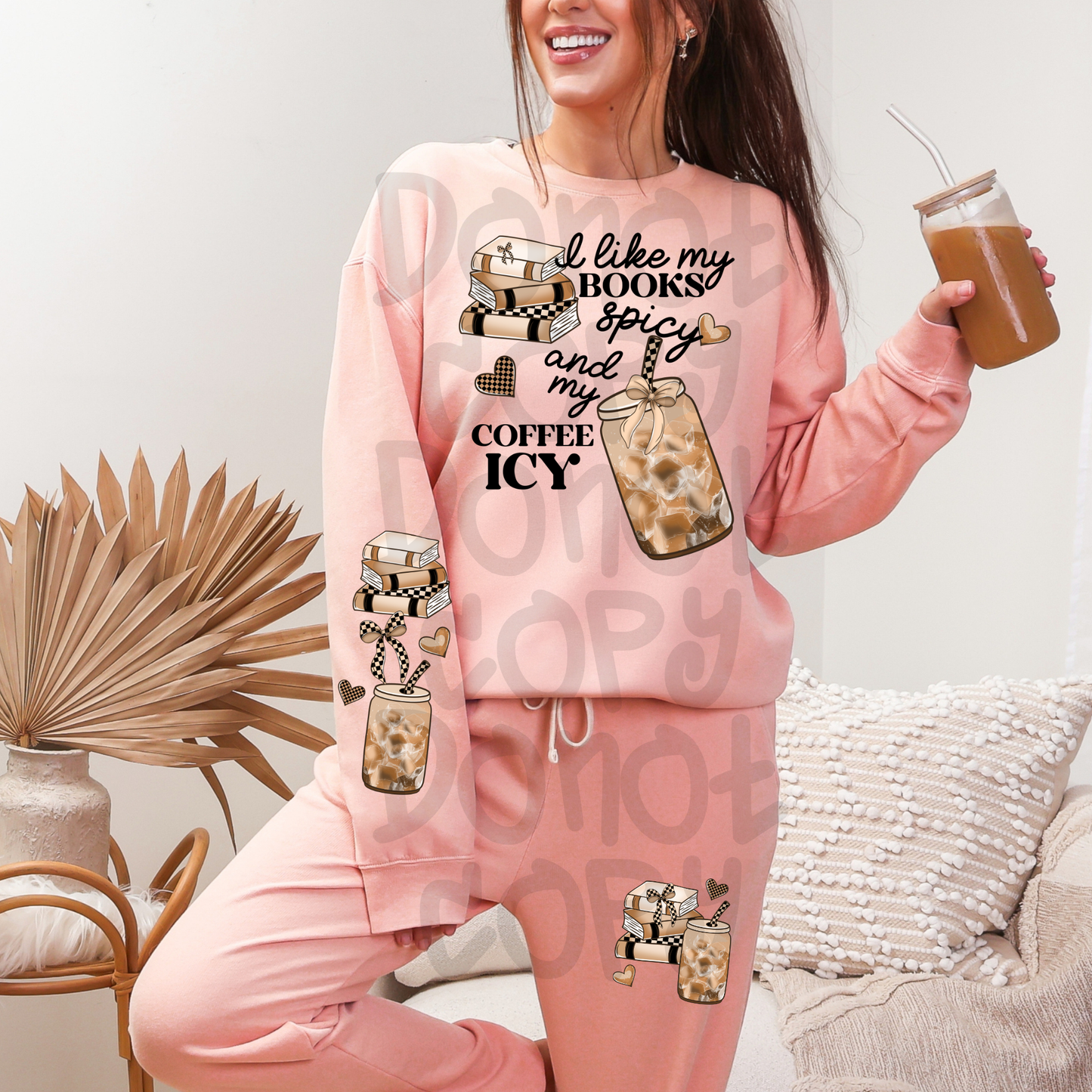 I like my books spicy and my coffee icy - DTF TRANSFER (PVC)