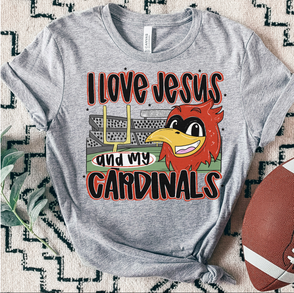CARDINALS ; I love Jesus and Football - DTF TRANSFER (SAL JUNE25)