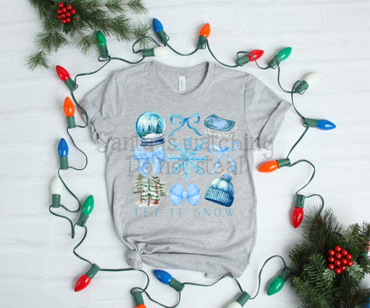 Let it snow ; watercolor Christmas bow grid drop ; DTF TRANSFER