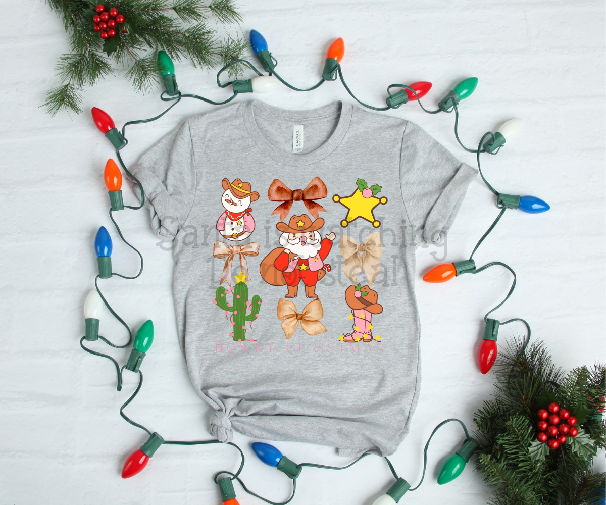 Howdy Christmas ; watercolor Christmas bow grid drop ; DTF TRANSFER