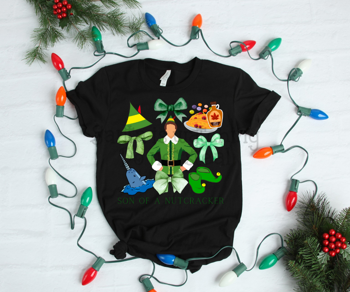 Son of a nutcracker ; watercolor Christmas bow grid drop ; DTF TRANSFER