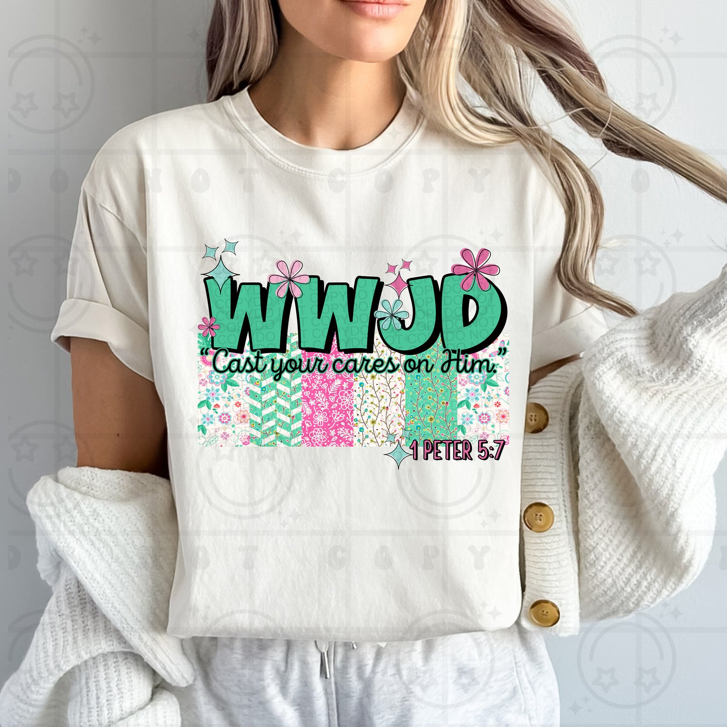 WWJD Cast your cares on Him-DTF TRANSFER (HWD/Mar25)