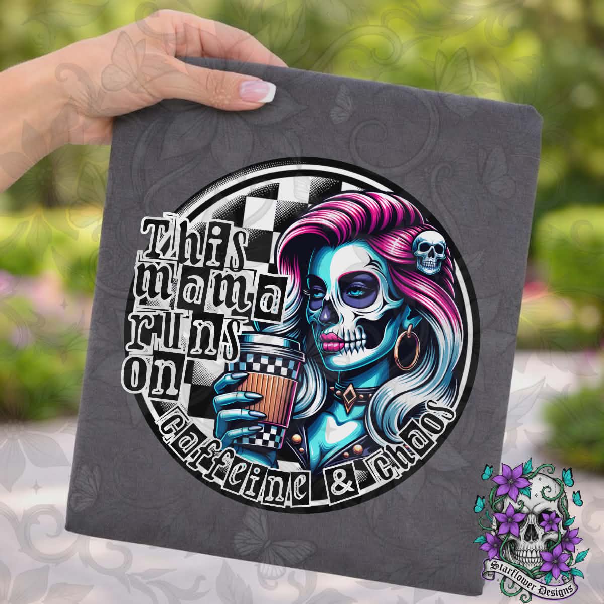 This mama runs on caffeine & chaos-DTF TRANSFER (RIOTMAMA)