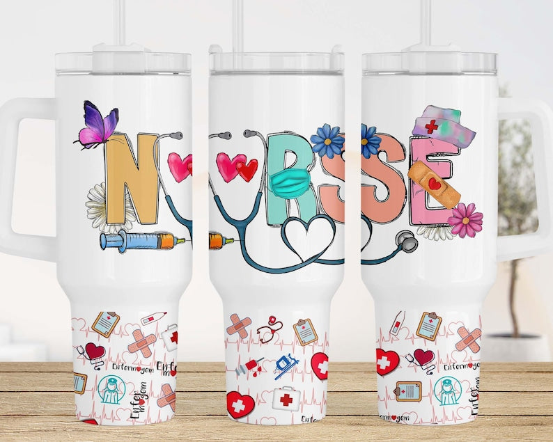 Nurse heartbeat #2 ; UV DTF 40OZ TUMBLER Wrap (top & bottom)