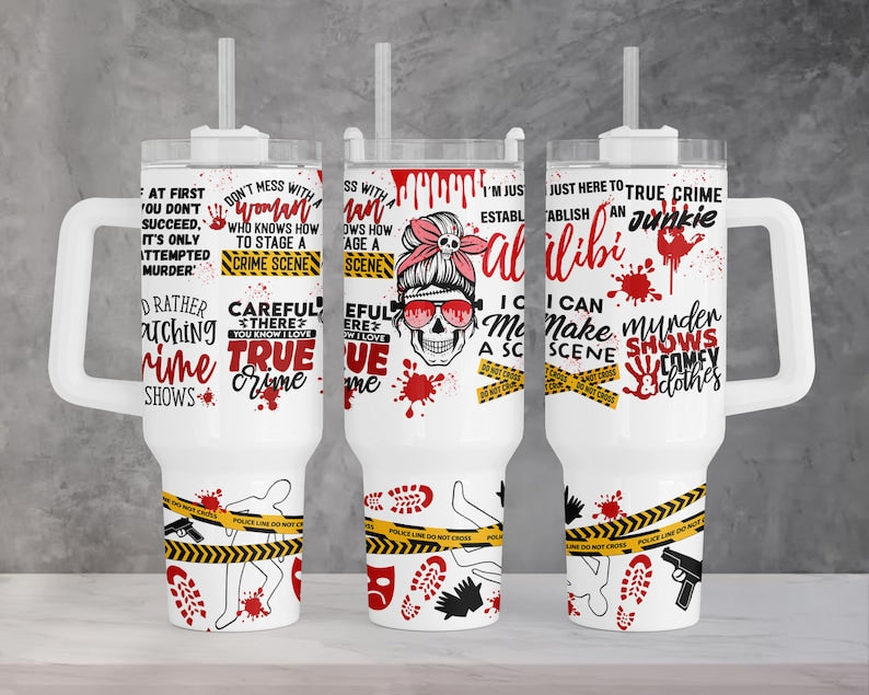 True Crime collage ; UV DTF 40OZ TUMBLER Wrap (top & bottom)