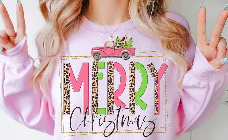Merry Christmas truck PINK - DTF TRANSFER