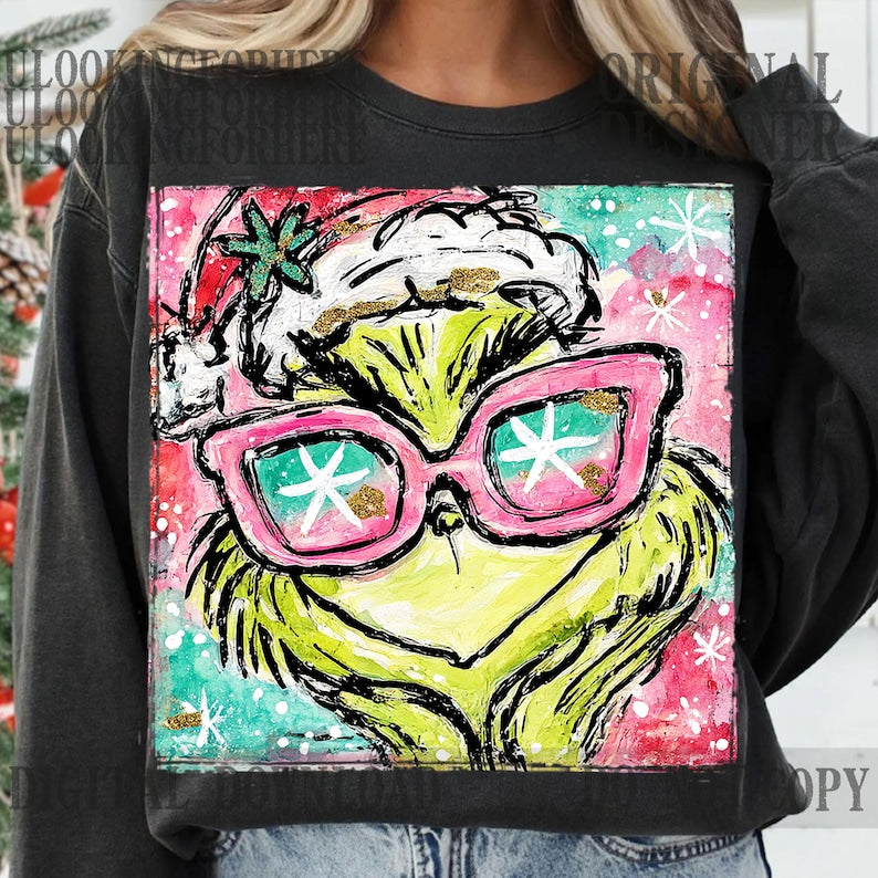 Pink grouch preppy Christmas - DTF TRANSFER