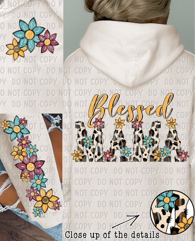 Blessed Mama cow print flowers - DTF TRANSFER (CLD)