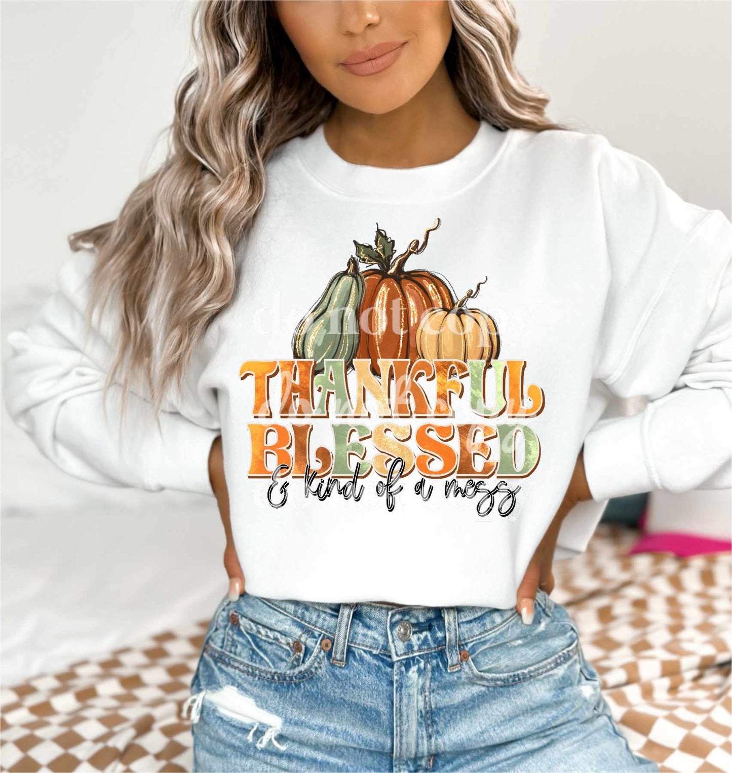 Thankful Blessed and kind of a mess - DTF TRANSFER ONLY (SSDD)