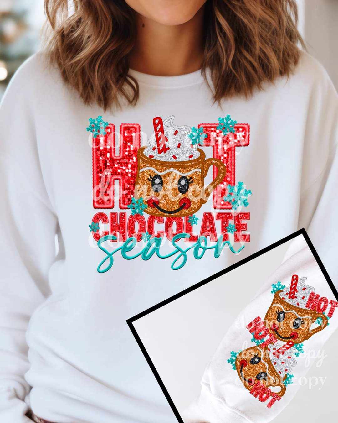 Hot chocolate season faux sequin - DTF TRANSFER ONLY (TED)