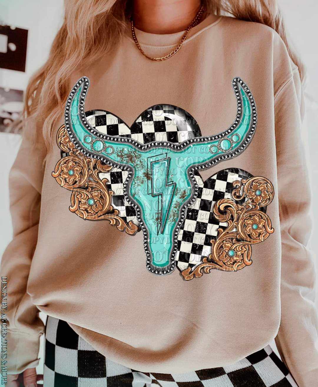 Black Checkered Hearts With Turquoise ; DTF TRANSFER (AGCM Spring Mix)