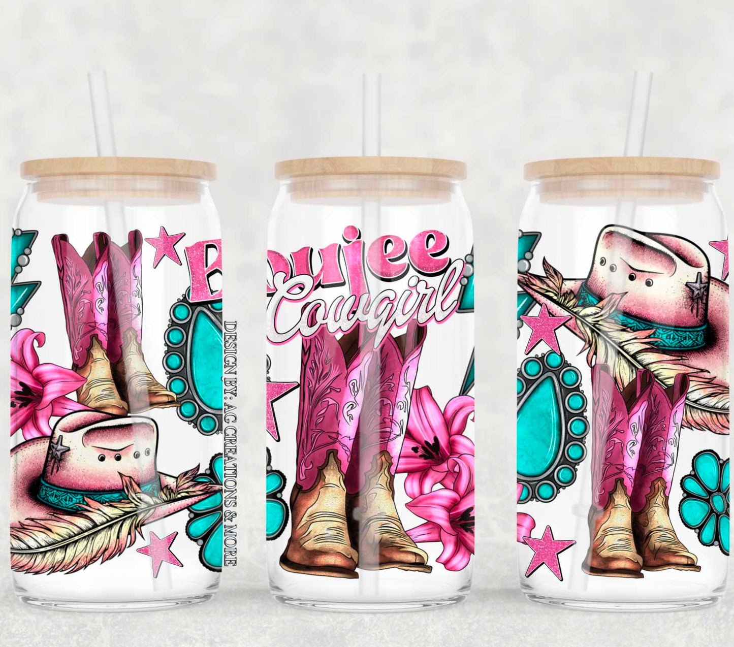 Boujee Cowgirl - FOR Libbey glass can 16oz UV DTF cup wrap decal (AGCM)