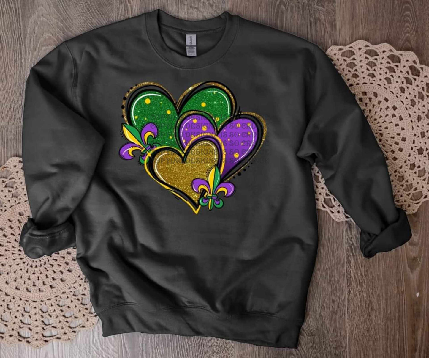 Mardi Gras Hearts 2 - DTF TRANSFER Mardi Gras