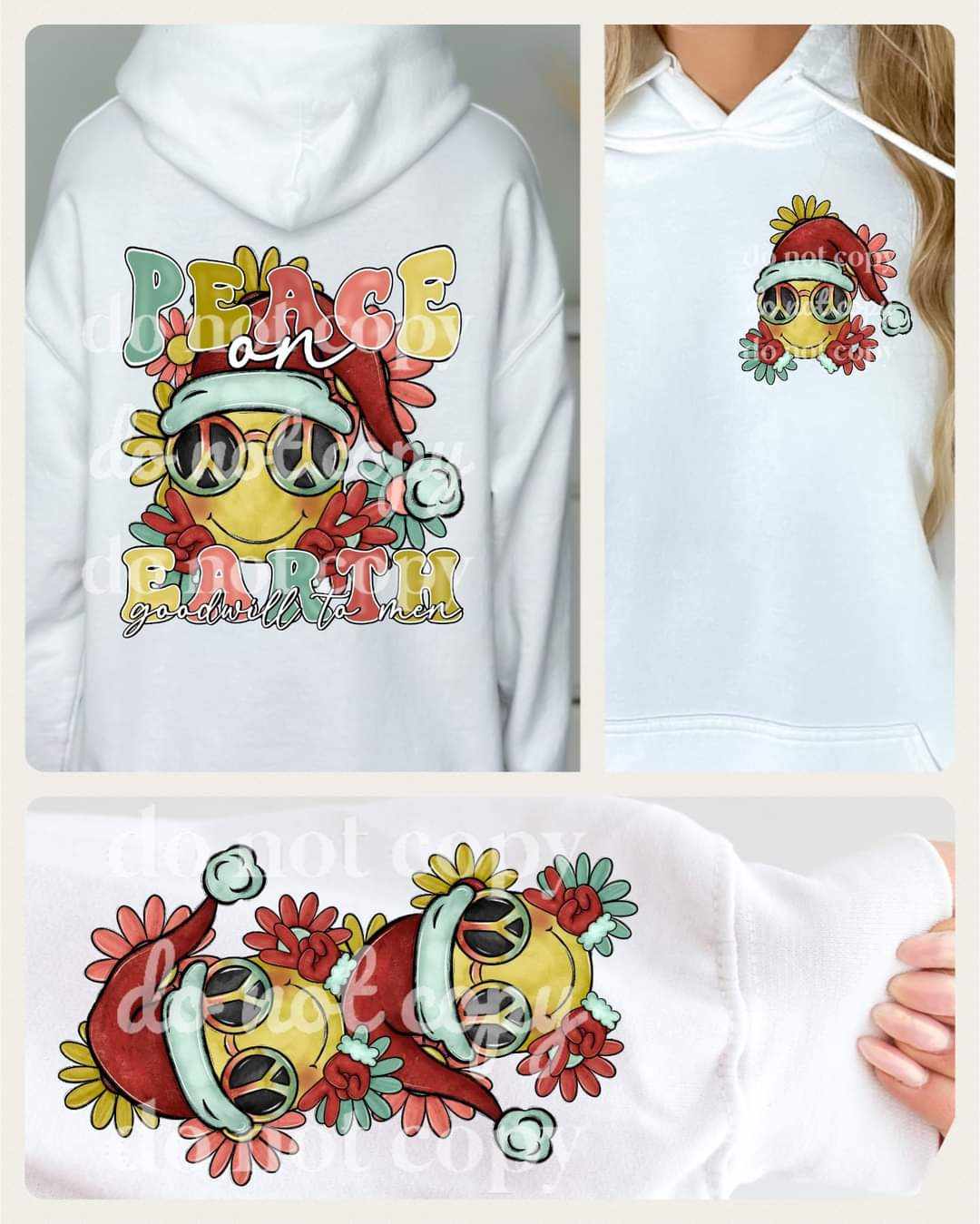Peace on Earth smiley retro- DTF TRANSFER ONLY (TED)