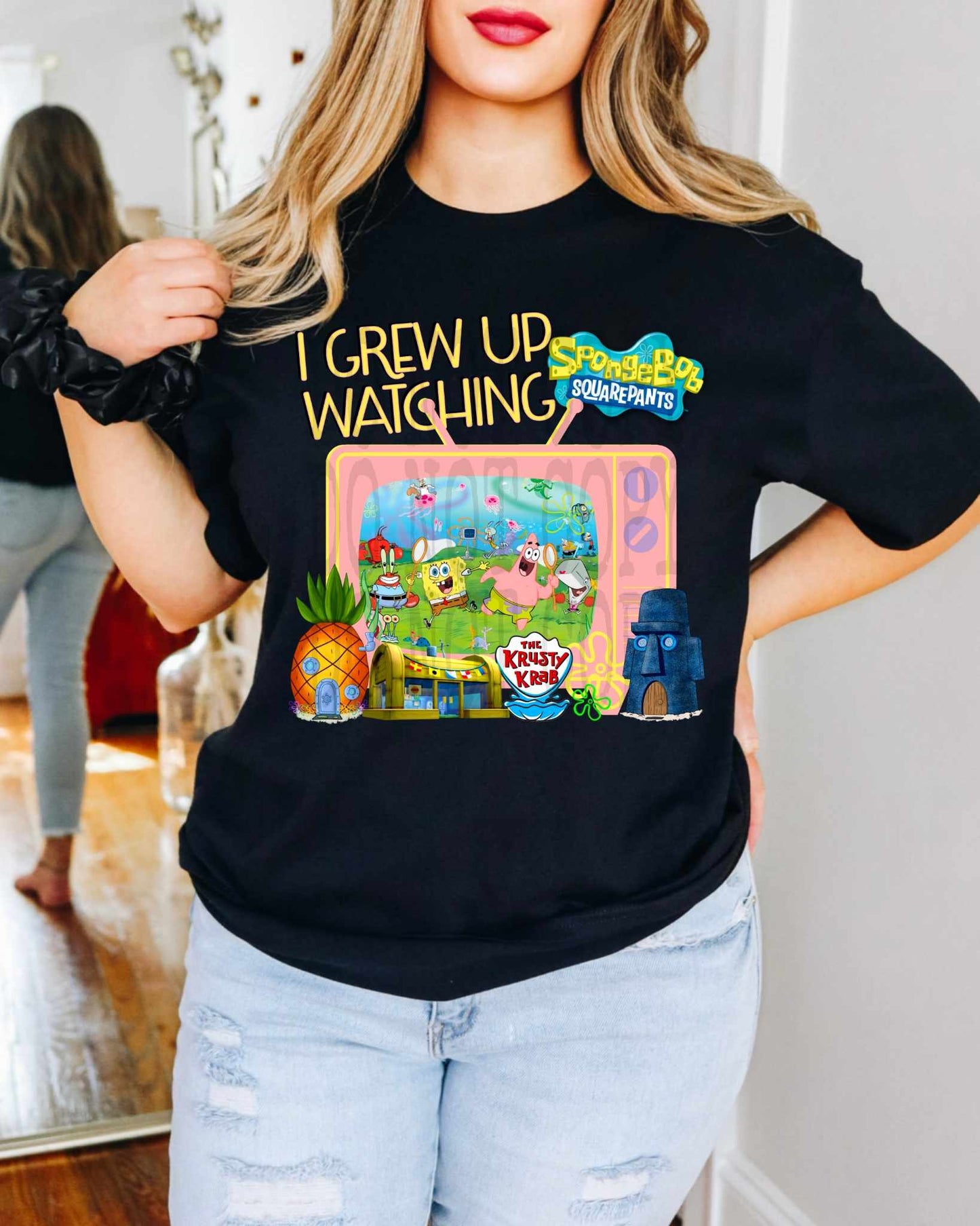 Sponge pink I grew up watching TV - DTF TRANSFER (DDV)