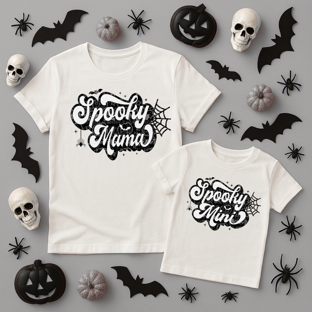 B&W Spooky Mama, Mini, or Daddy (you choose!) - DTF TRANSFER ONLY (SFD JLY25)