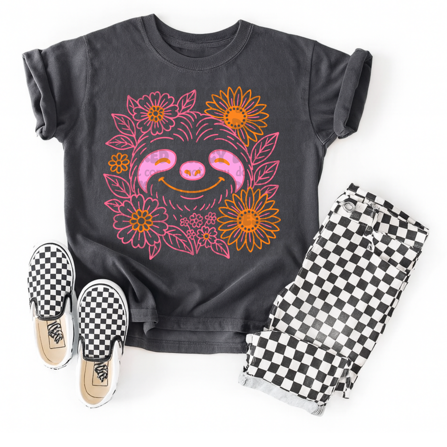 Preppy Floral Sloth- DTF TRANSFER (WFD Sept25)