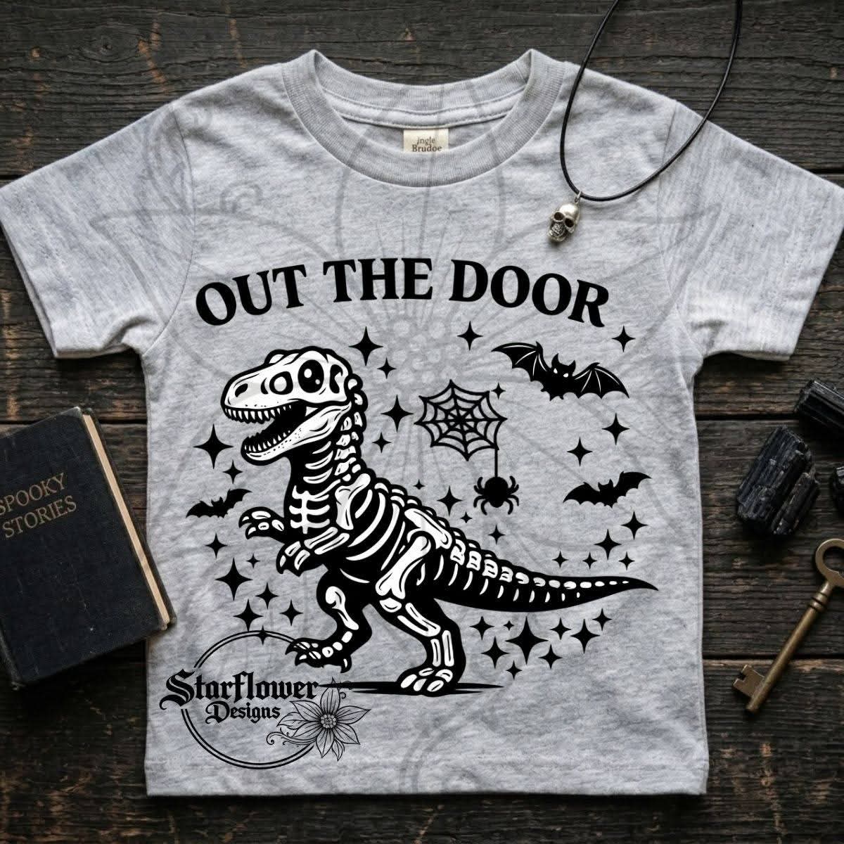 Out the door dinosaur- Spooky; DTF TRANSFER ONLY (SFD)