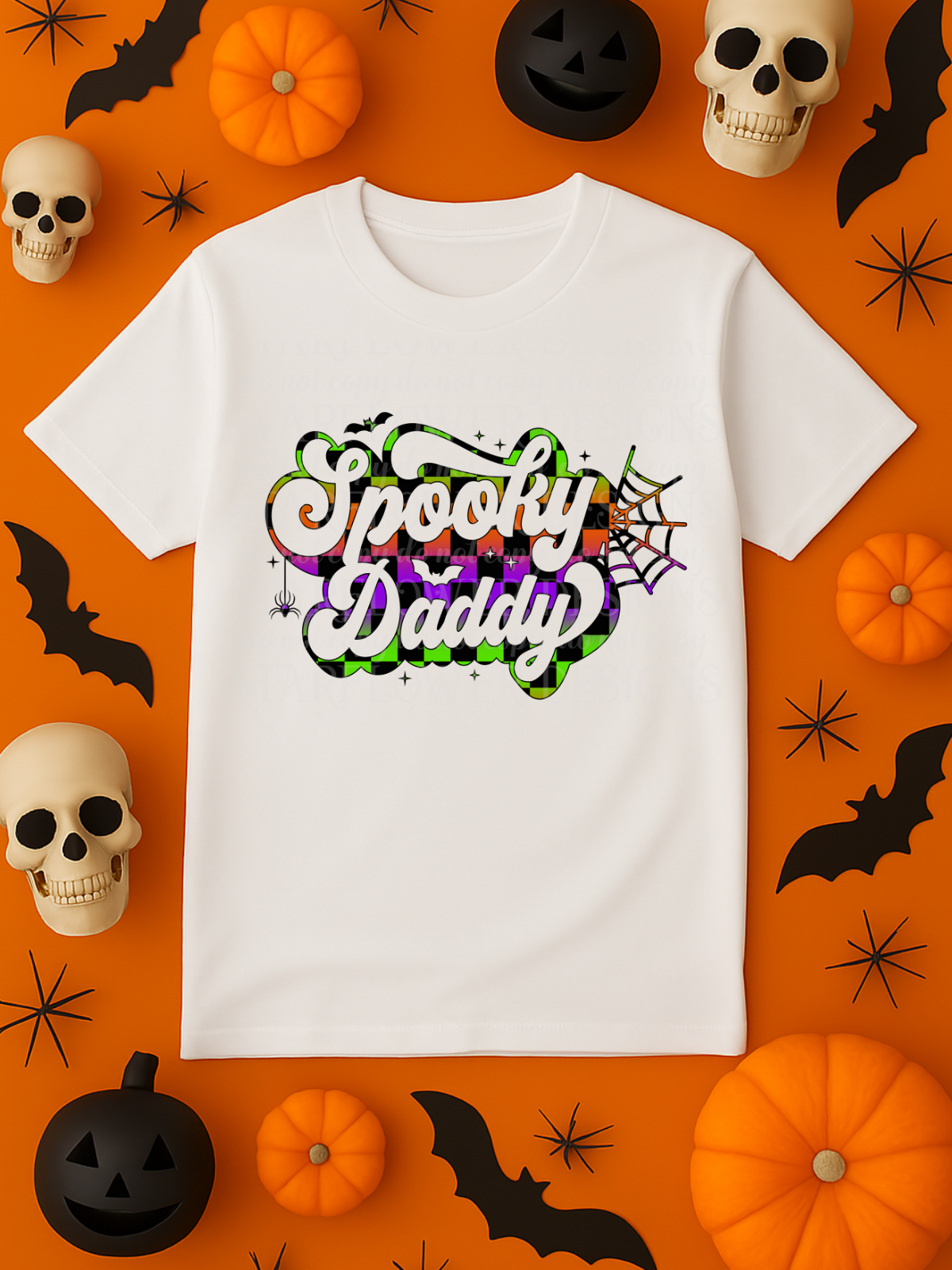 Neon checkered Spooky Mama, Mini, or Daddy (you choose!) - DTF TRANSFER ONLY (SFD JLY25)