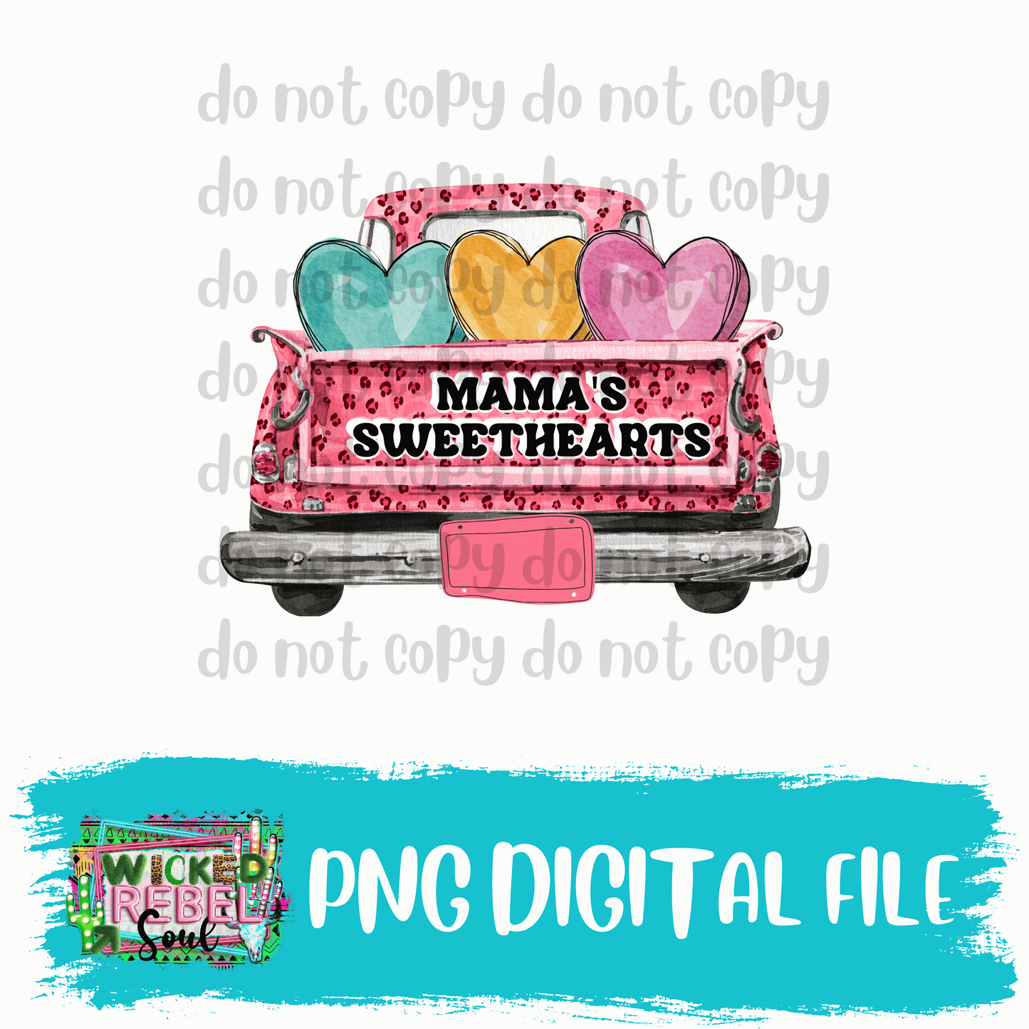 Mama's sweethearts three hearts vintage truck PNG